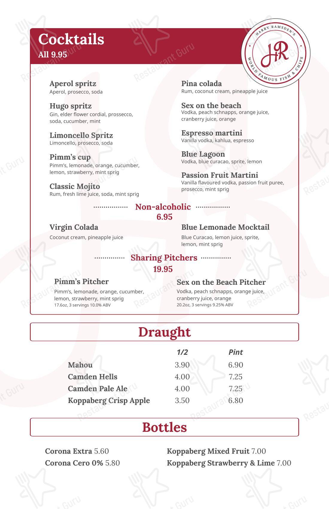 Меню фастфуда Harry Ramsden's - Takeaway Menu