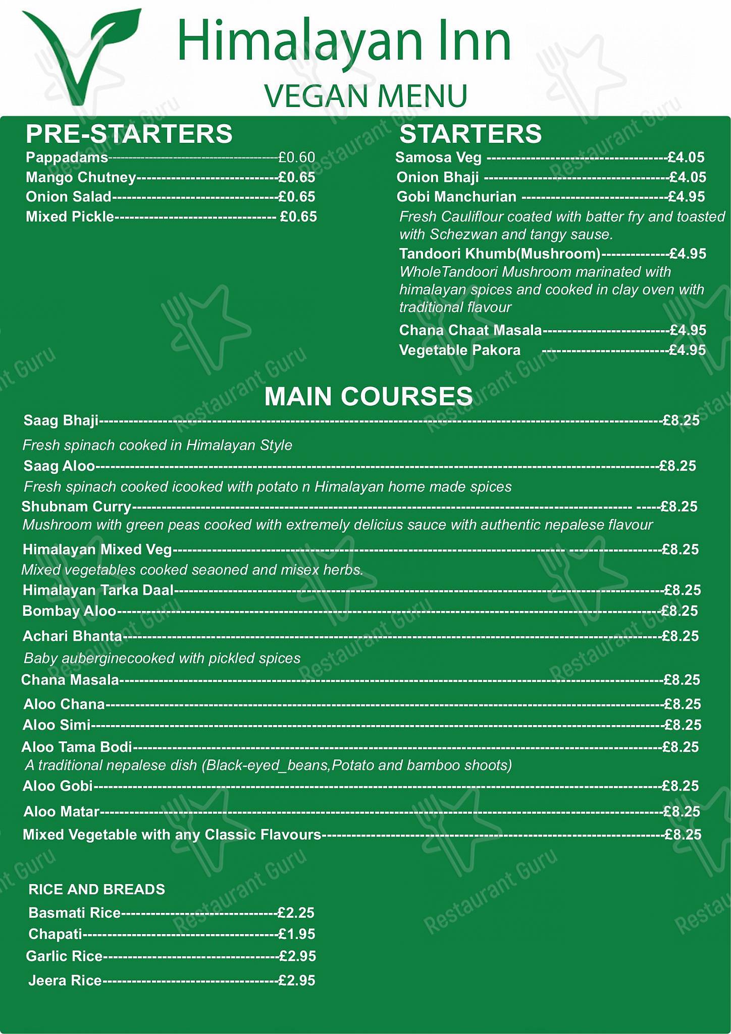Himalayan Inn Nottingham-Nepalese & Indian Restaurant в Ноттингеме - Ночное меню