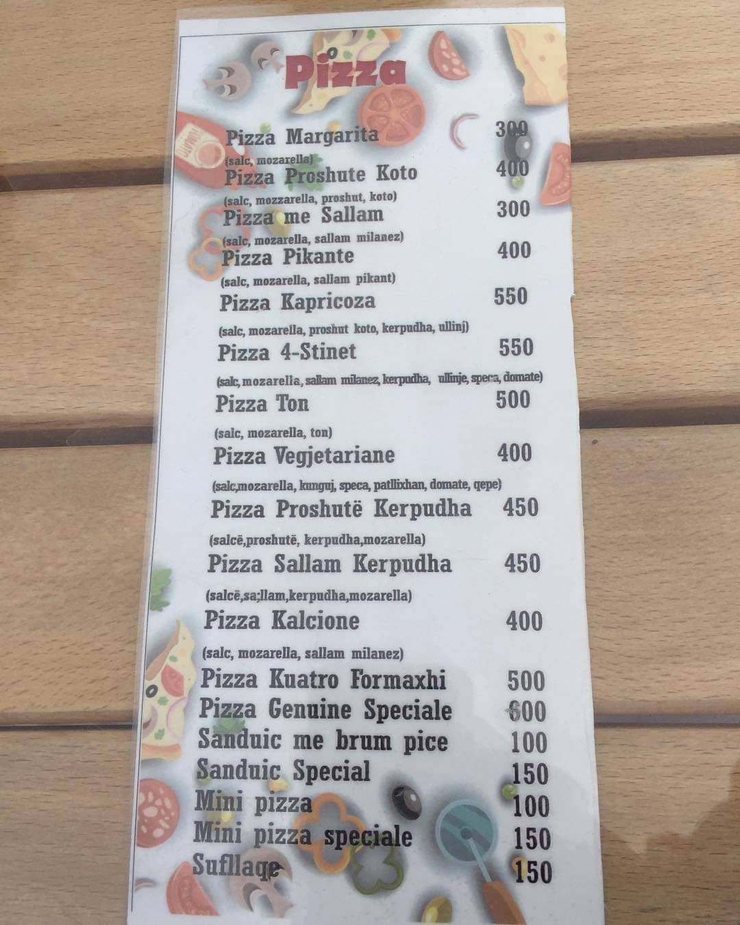 Hotel Bar Restaurant Pizzeria Genuine меню