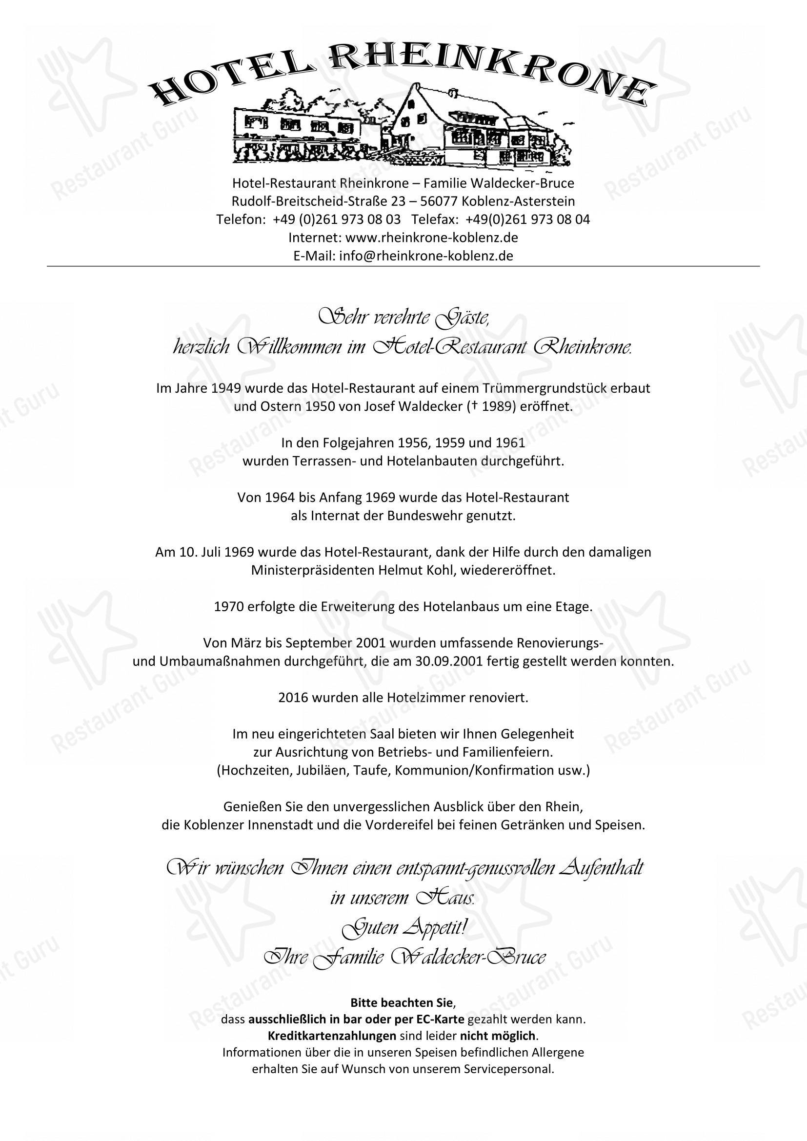Hotel Rheinkrone в Кобленце - Меню напитков