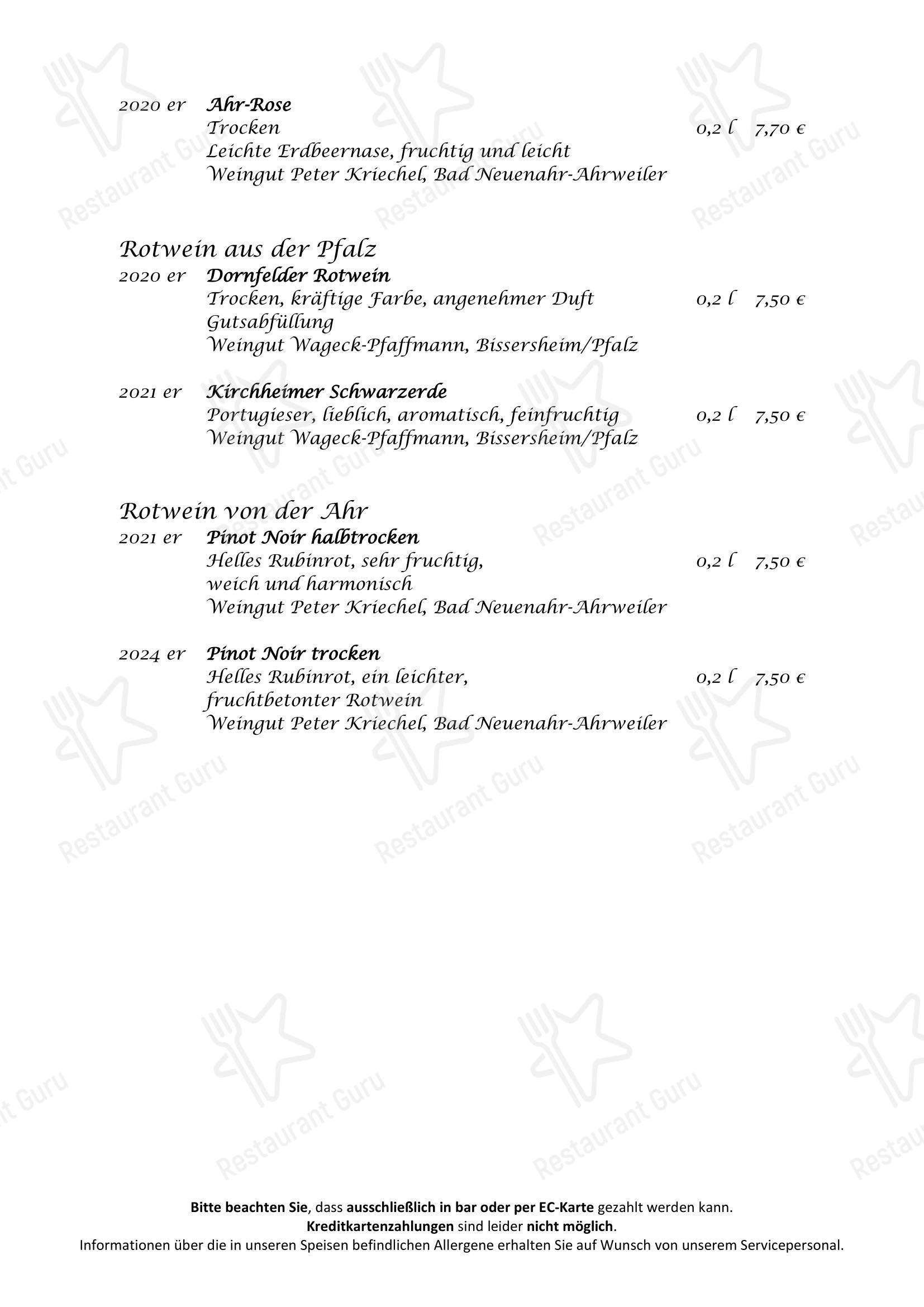 Меню напитков ресторана Hotel Rheinkrone