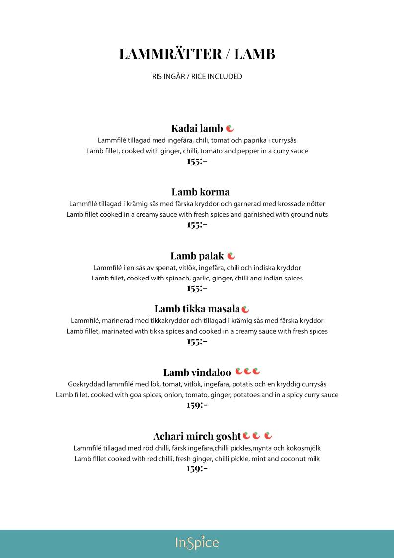 InSpice - Indisk Restaurang меню