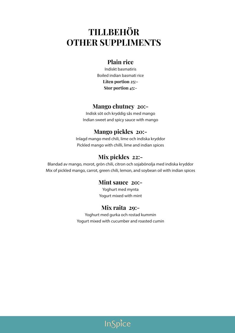 InSpice - Indisk Restaurang меню