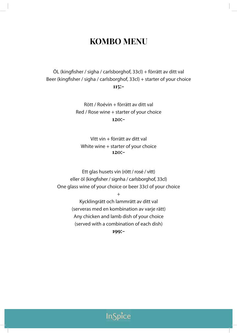 InSpice - Indisk Restaurang меню