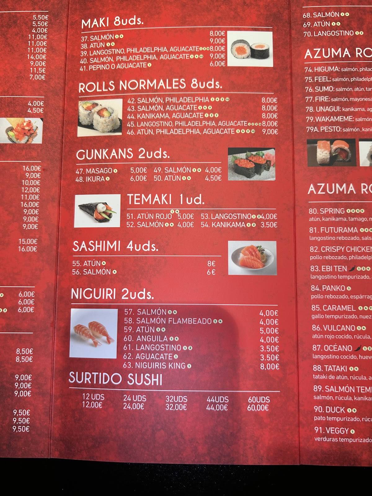 Restaurante Azuma меню