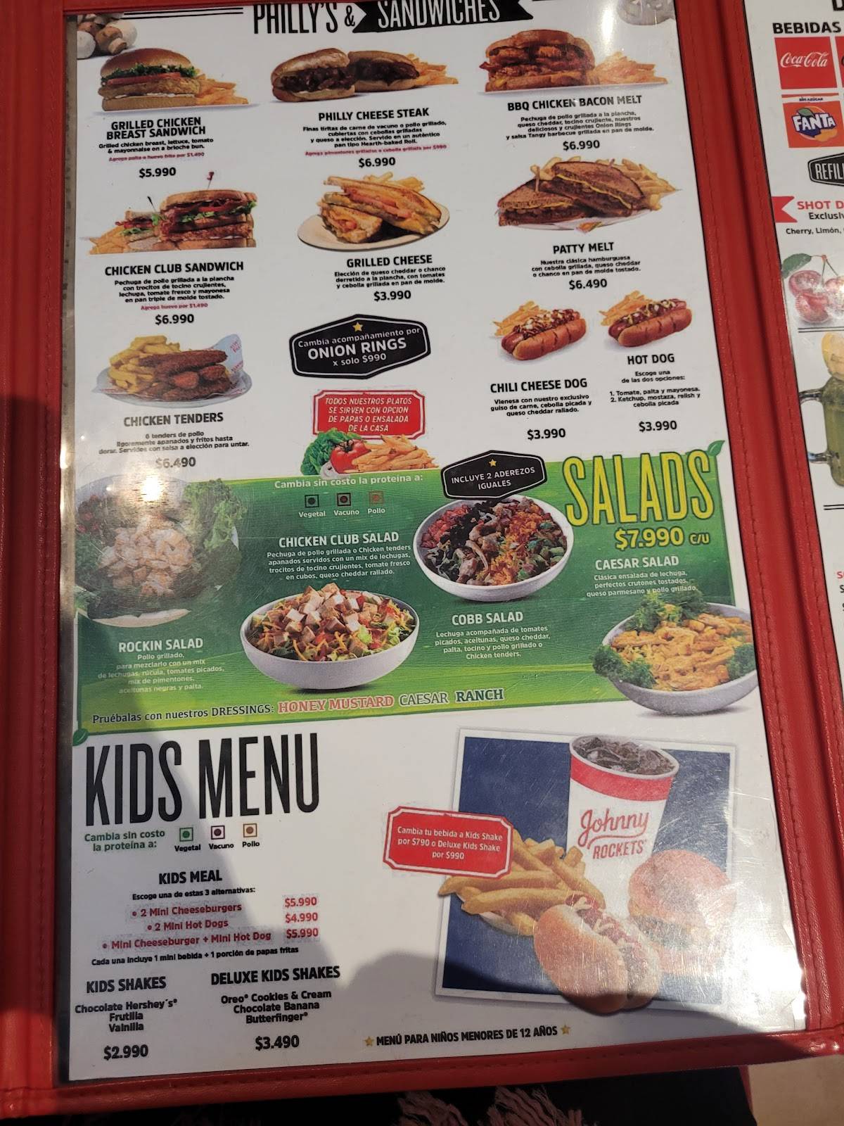 Johnny Rockets Portal centro меню