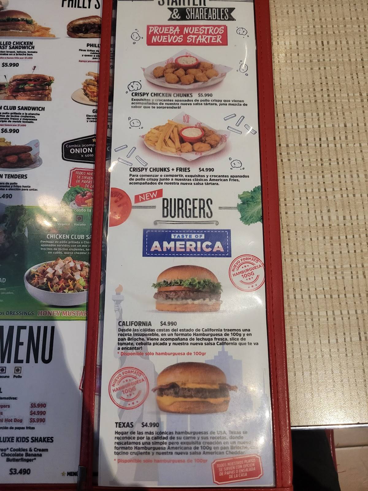 Johnny Rockets Portal centro меню