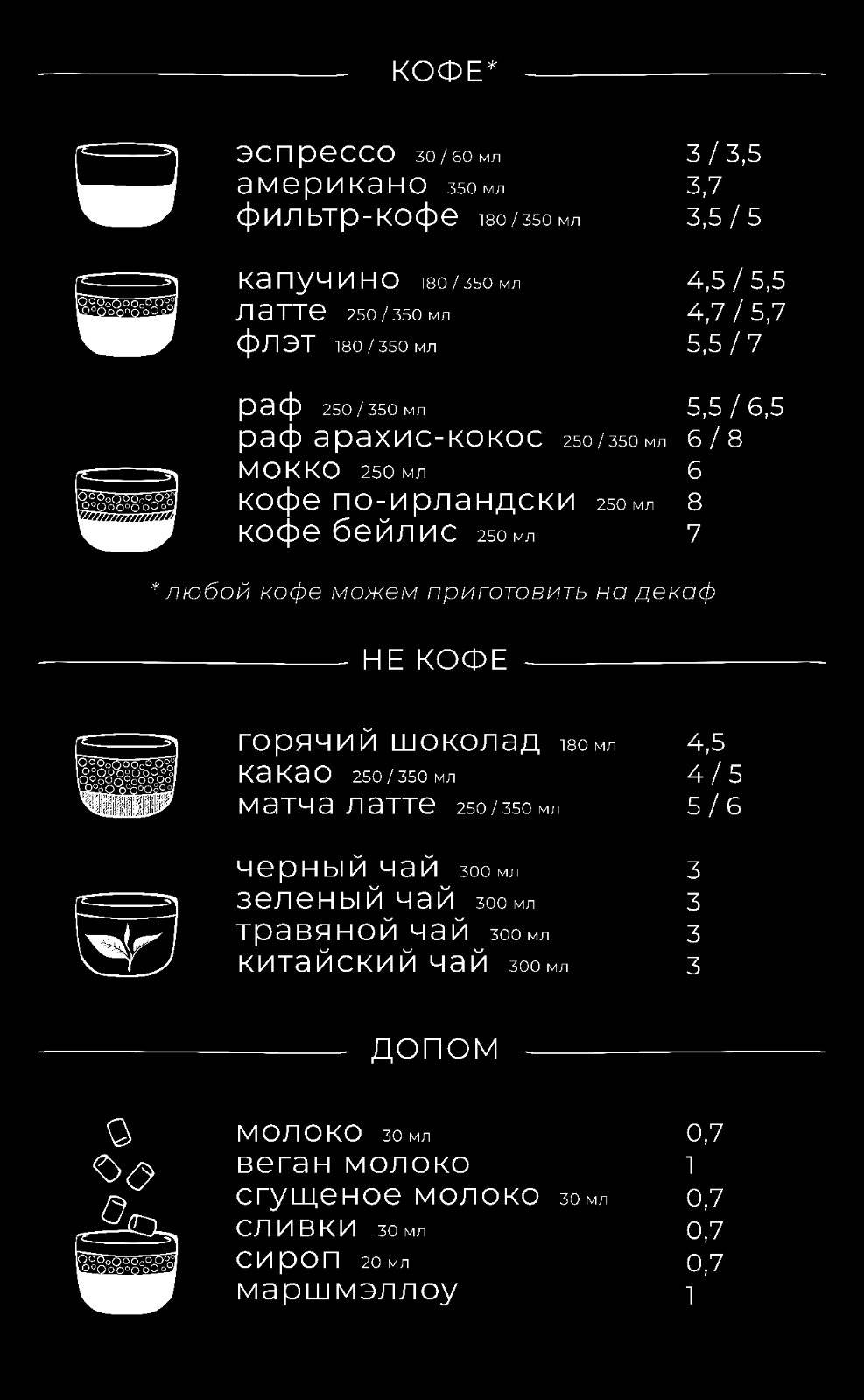 Кофейня "1505" в Гомеле меню