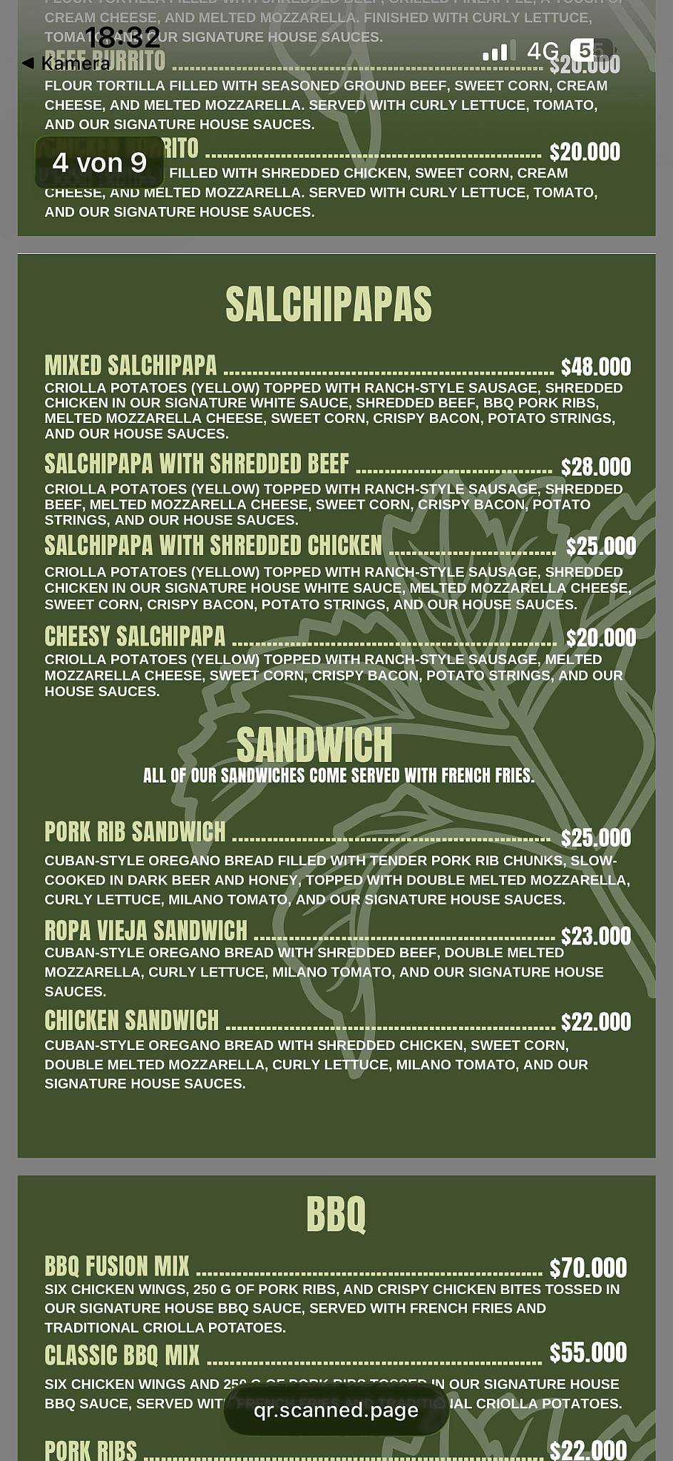 Restaurante Krazy kaos меню
