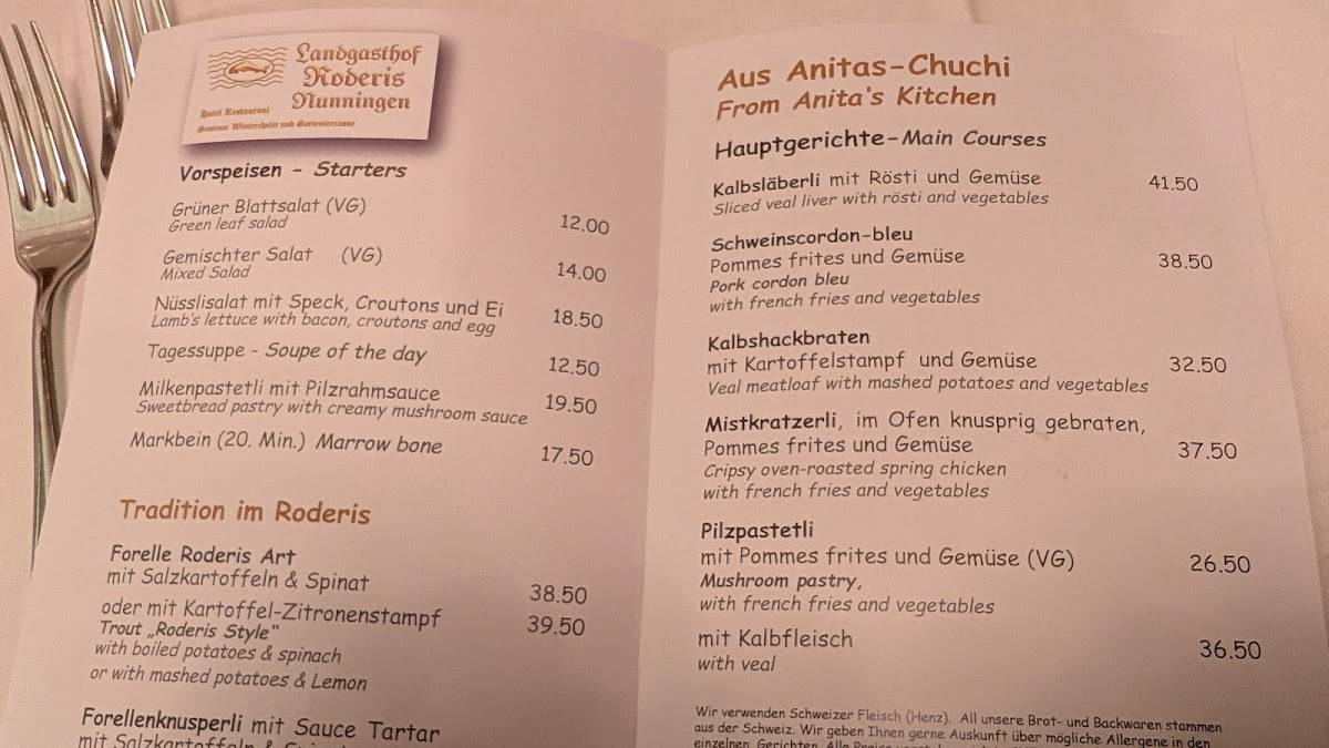 Landgasthof Roderis (Restaurant) меню