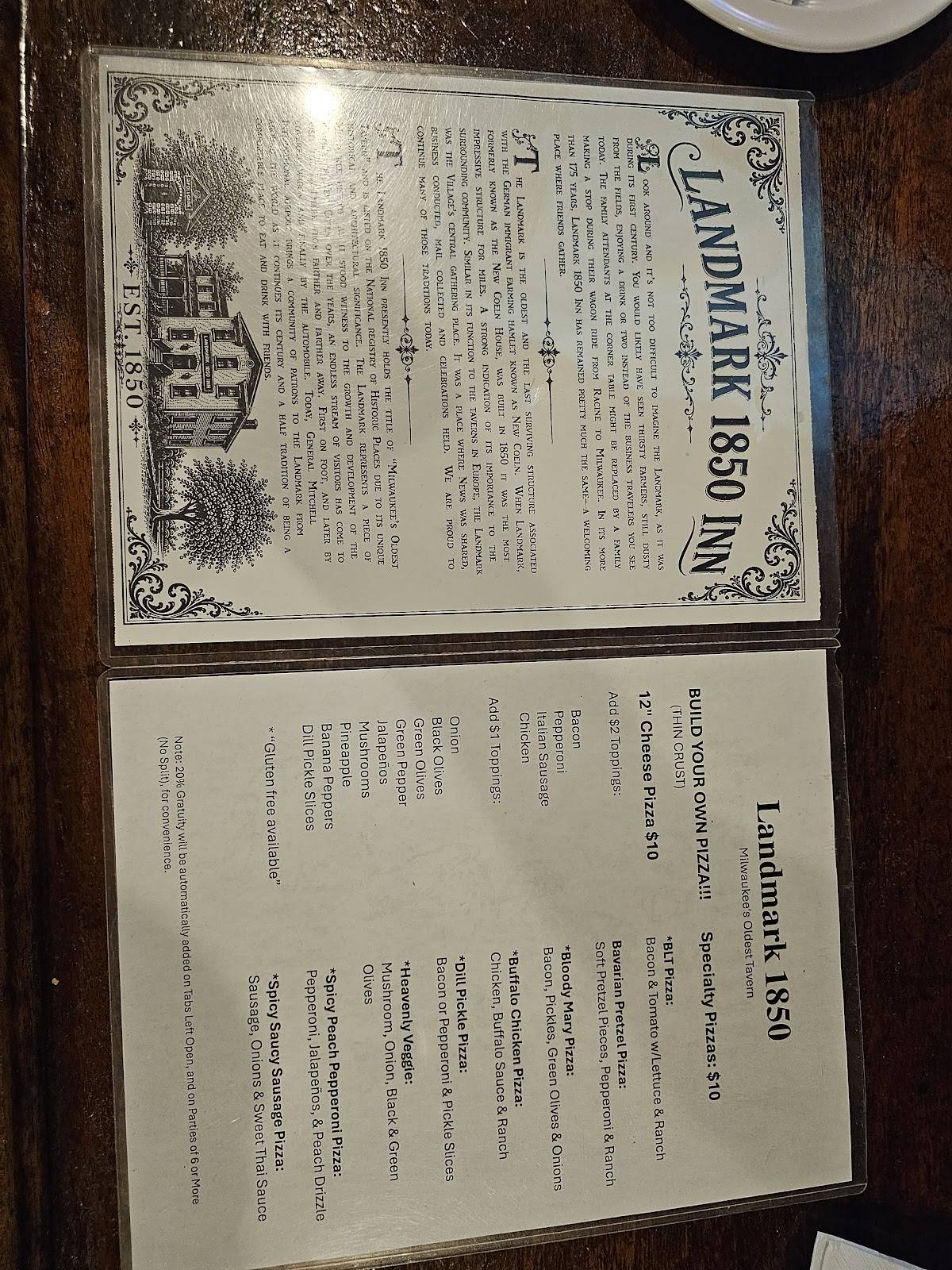 Landmark 1850 Milwaukee’s Oldest Tavern меню