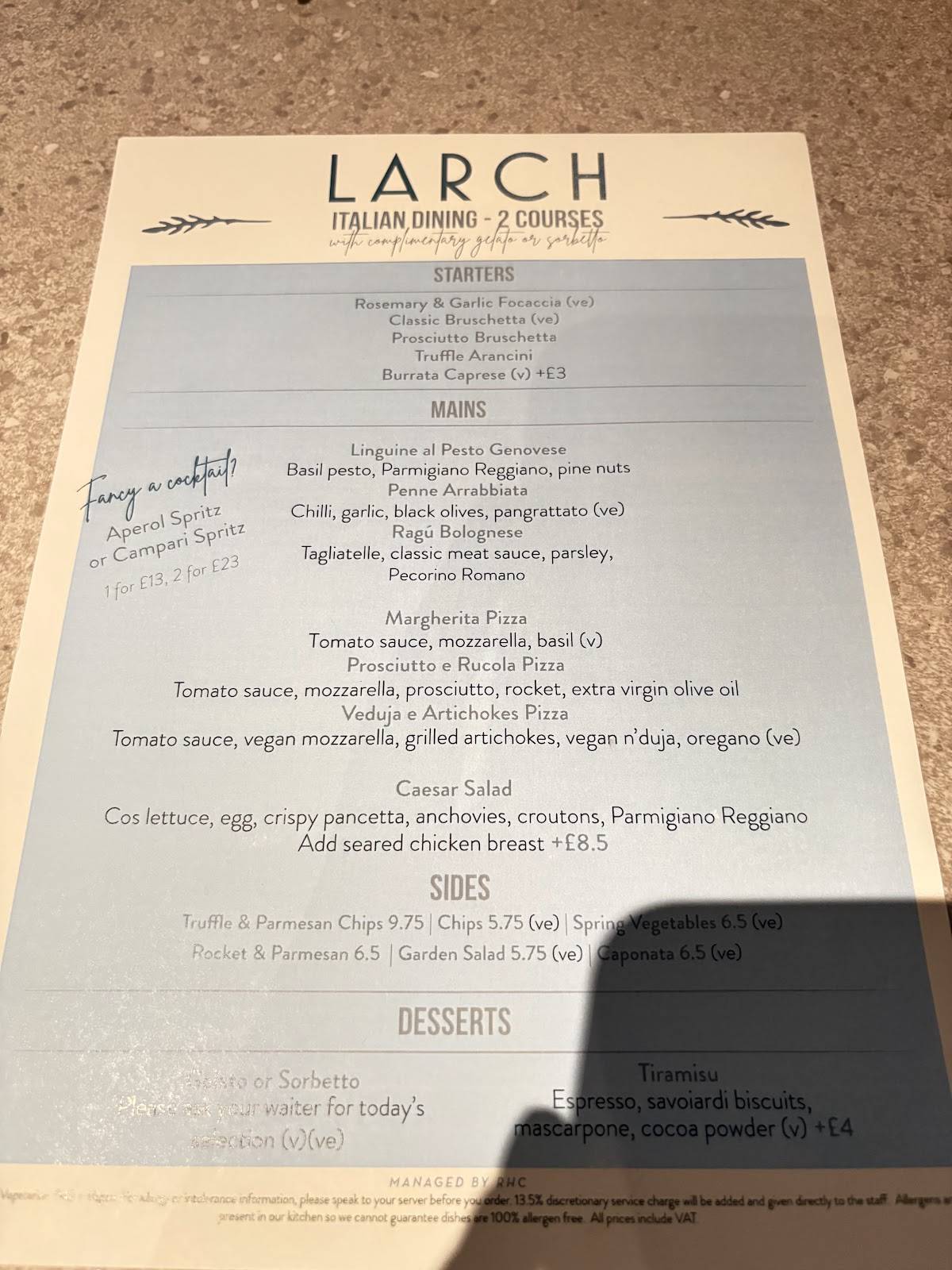 Larch меню