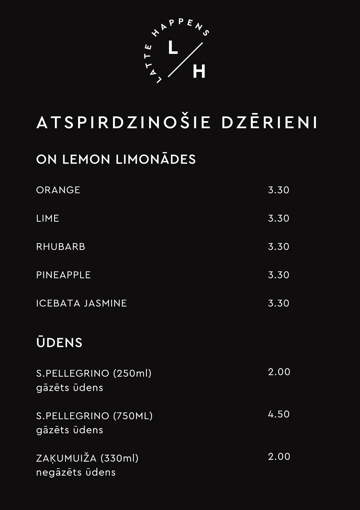 Latte Happens, kafejnīca меню