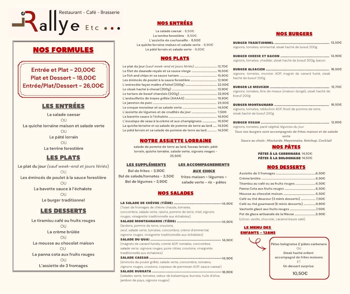 Le Rallye Etc… Verdun Meuse меню