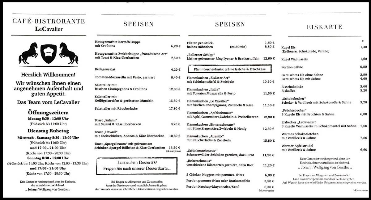 LeCavalier Café Bistrorante меню