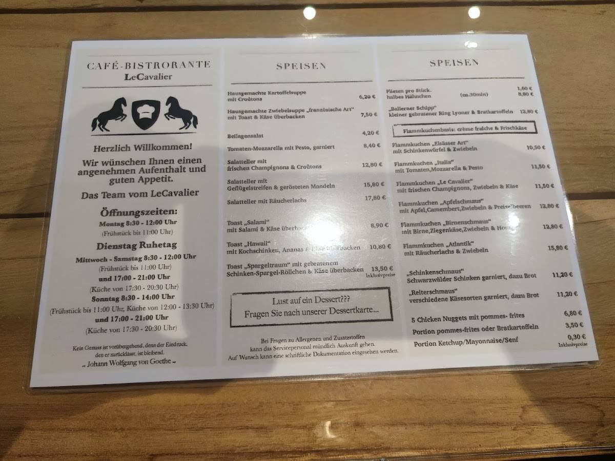 LeCavalier Café Bistrorante меню