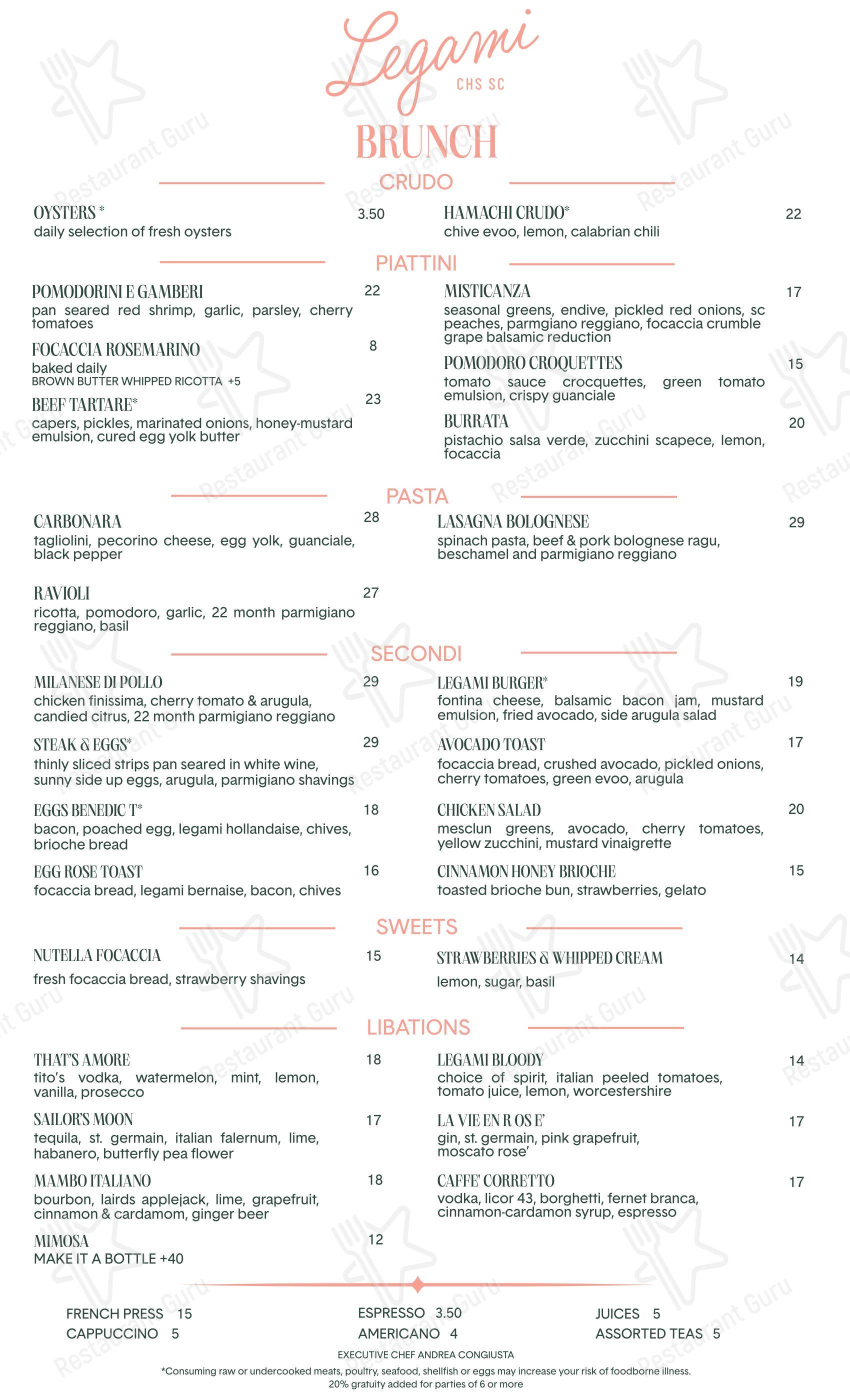 Lunch Menu паба и бара Legami
