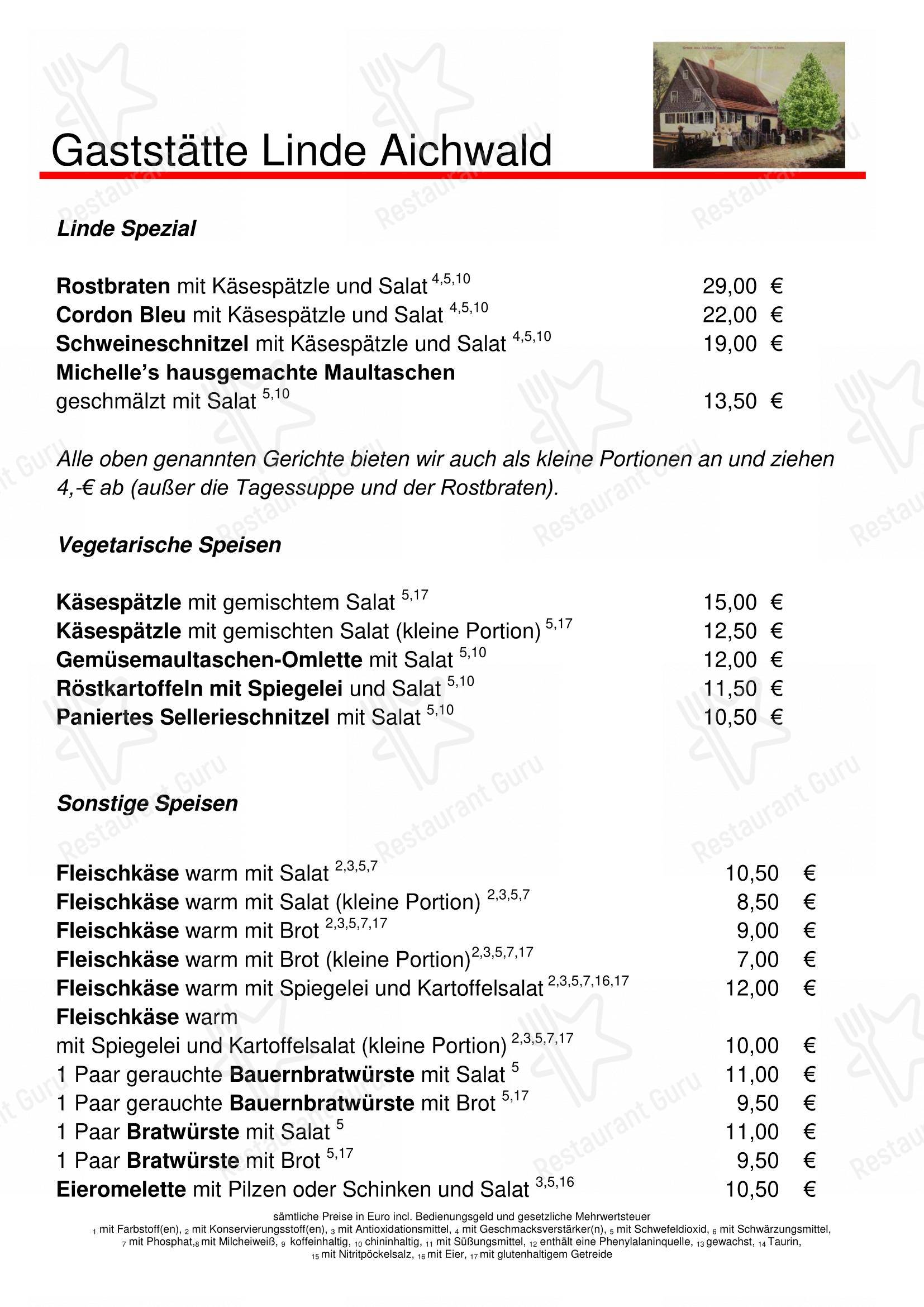 Меню напитков ресторана Linde Aichwald