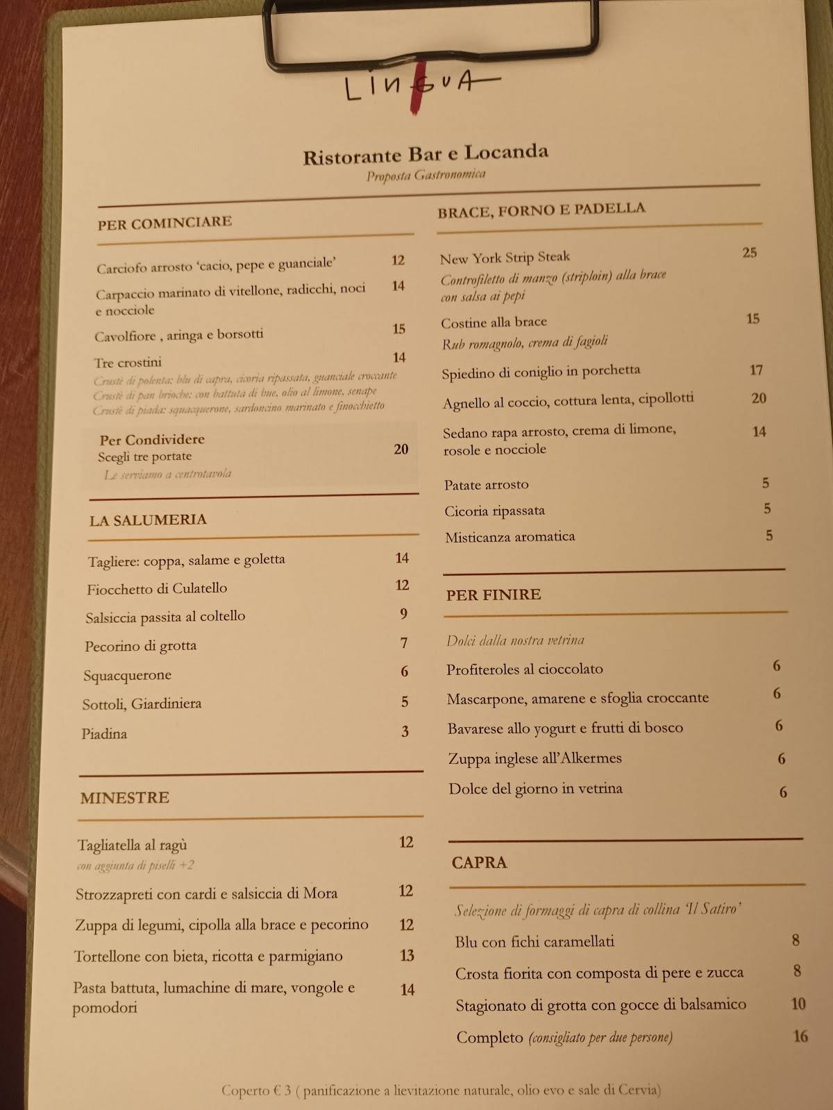 Lingua Ristorante e Locanda меню