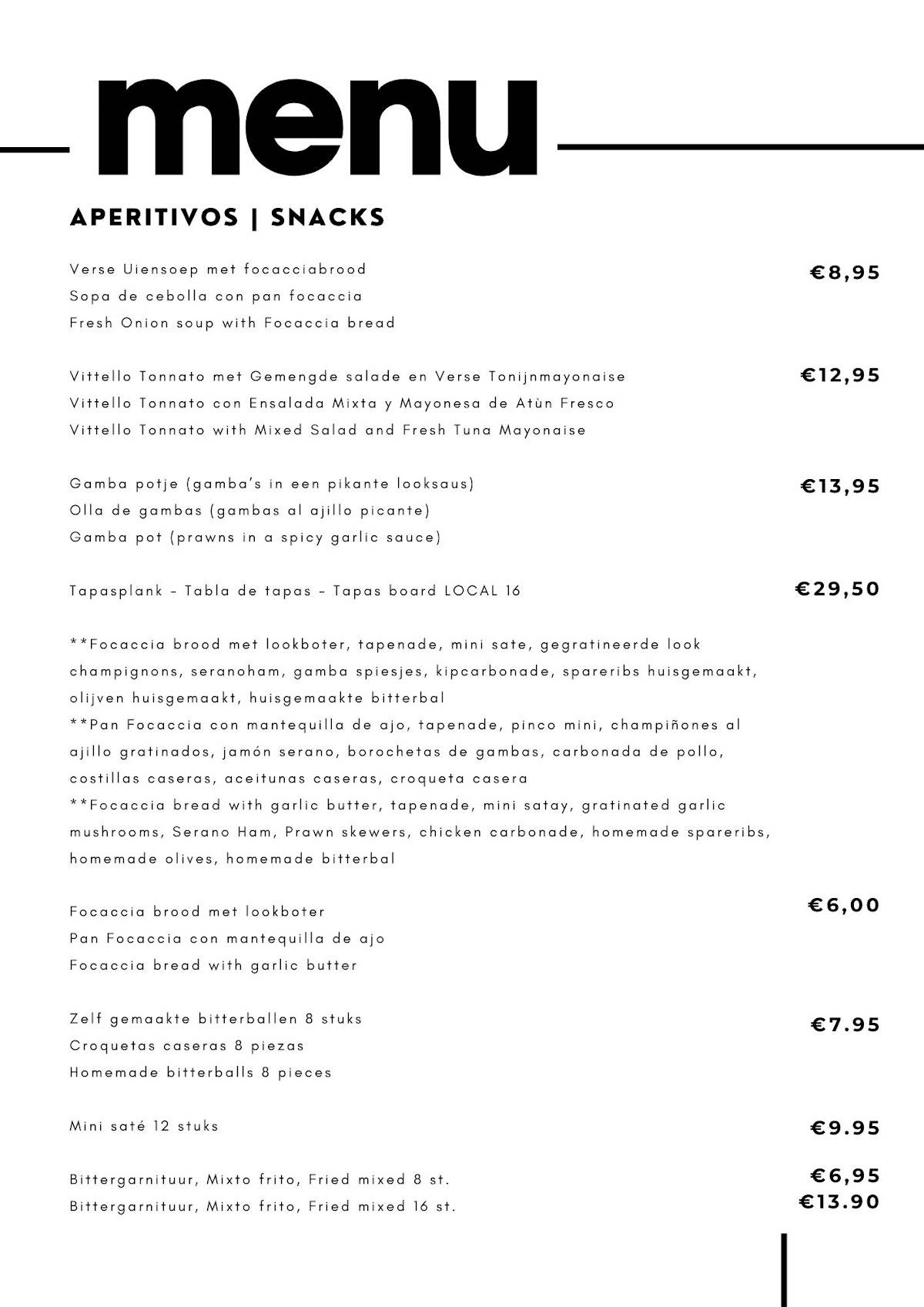 Local 16 Calpe меню