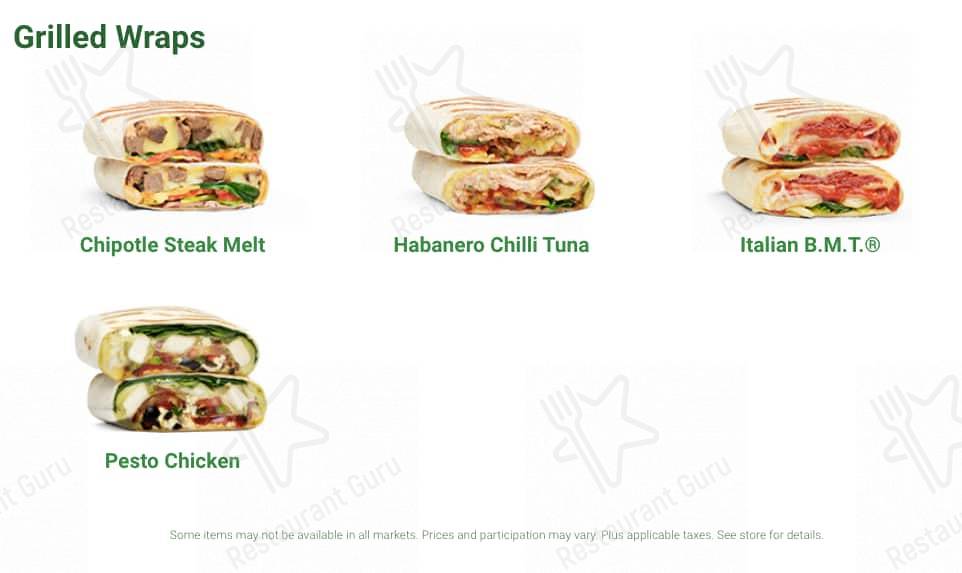 Subway меню