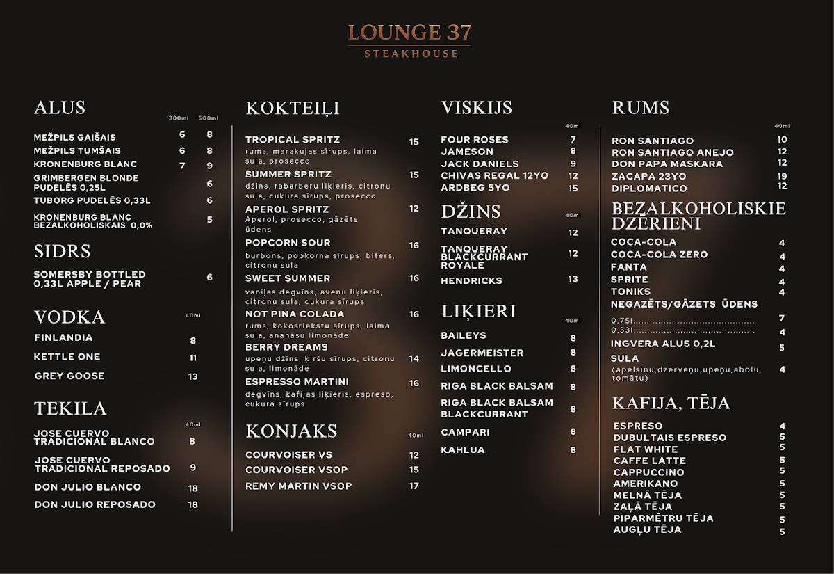 Lounge37 Steakhouse меню