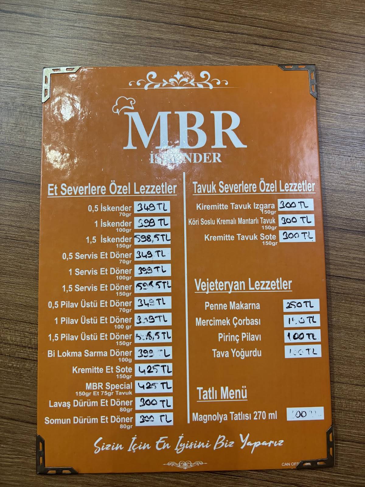 MBR İskender меню