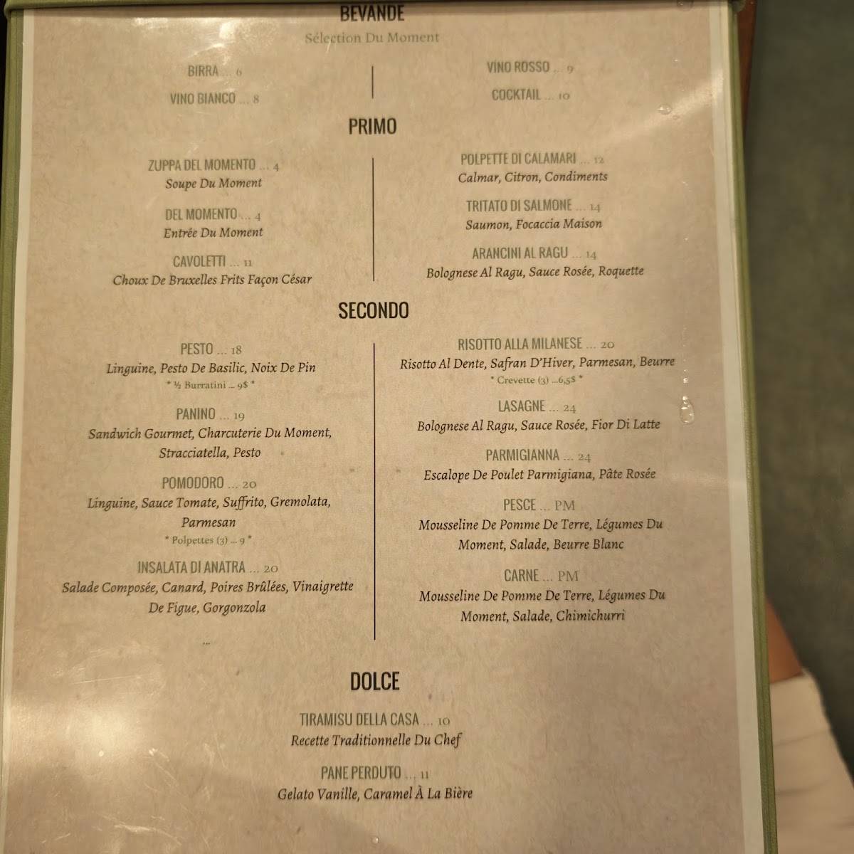 MILA Ristorante меню