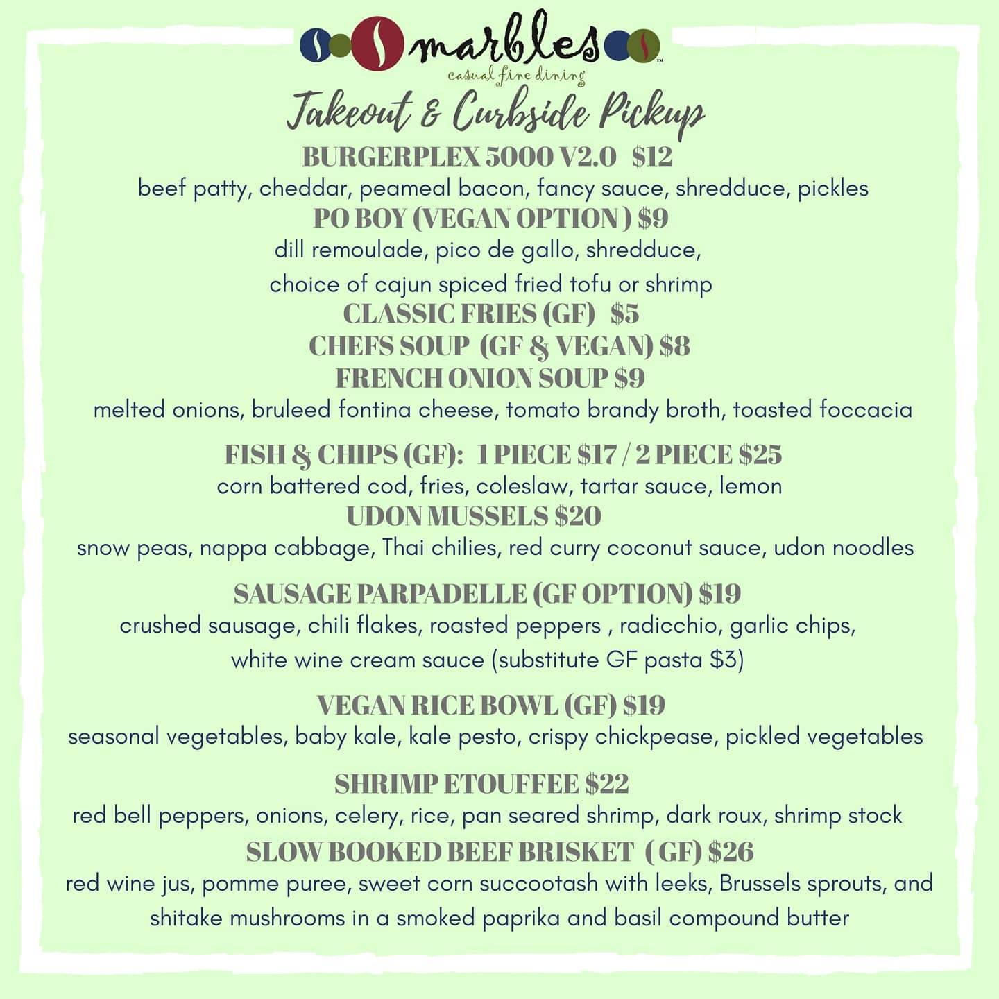 Marbles Restaurant меню