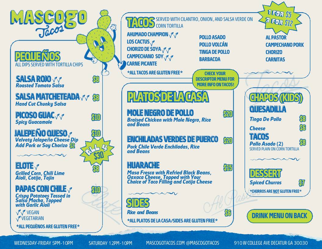 Mascogo Tacos меню
