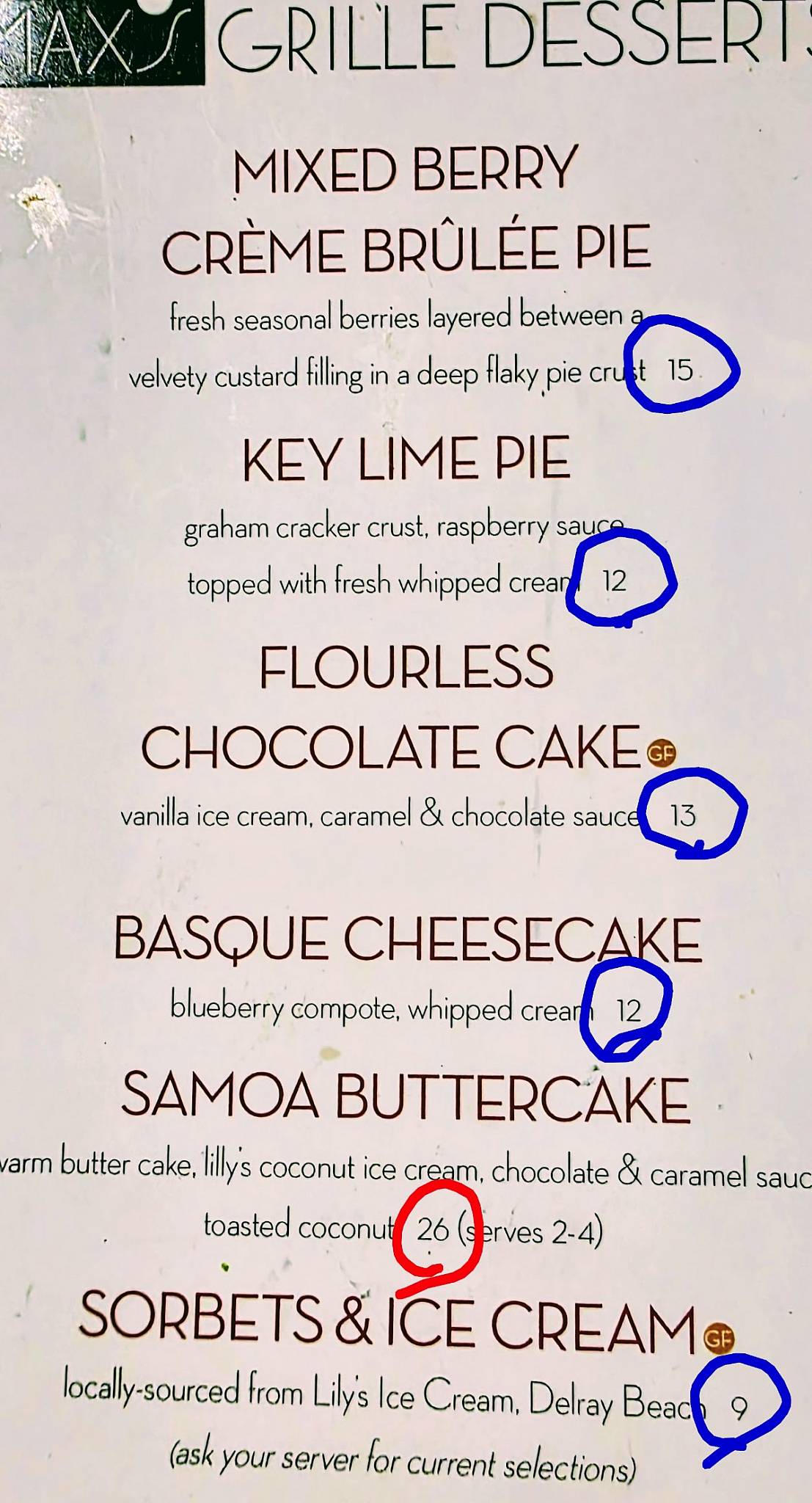 Max's Grille меню