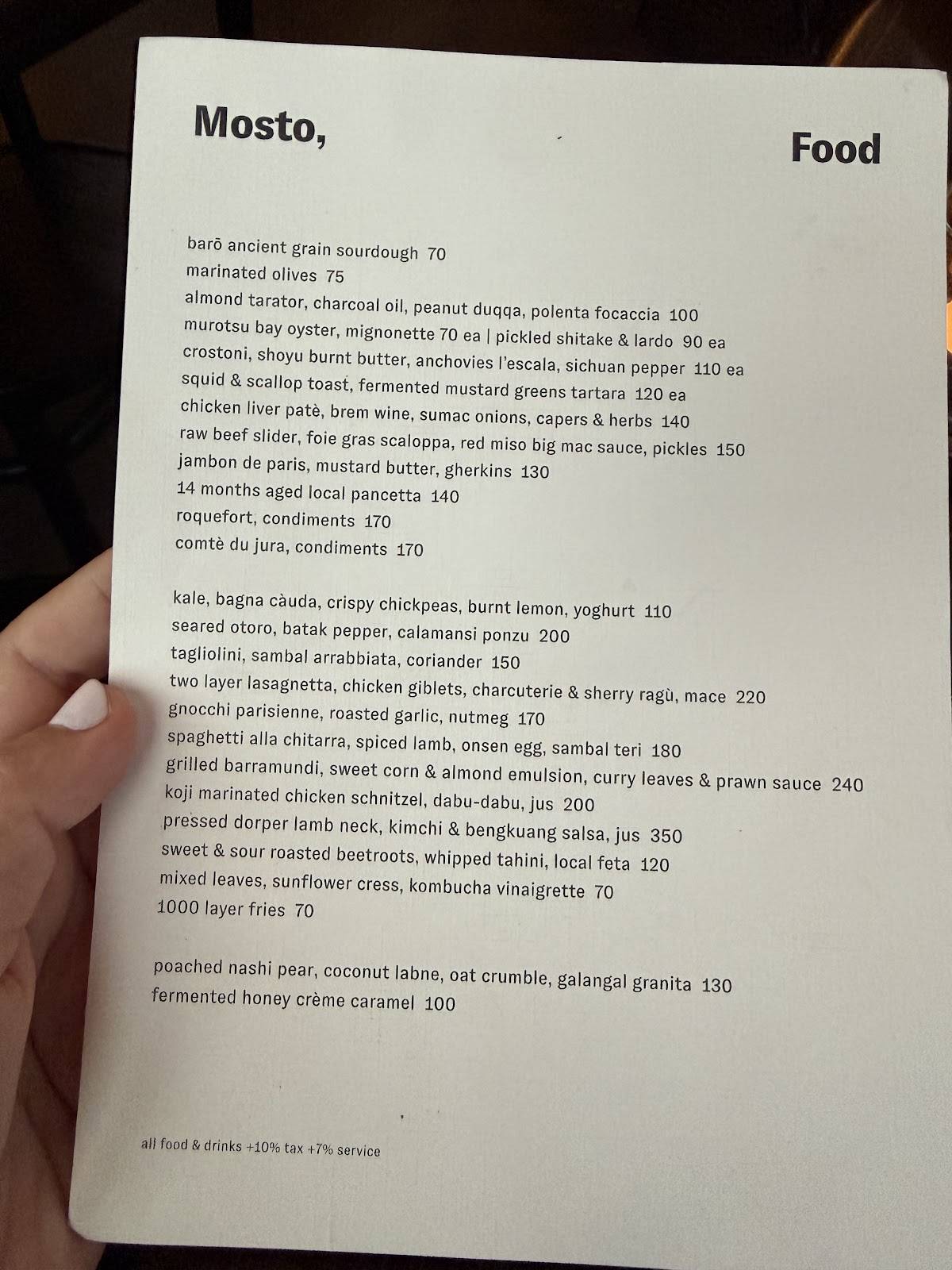 Mosto Berawa меню