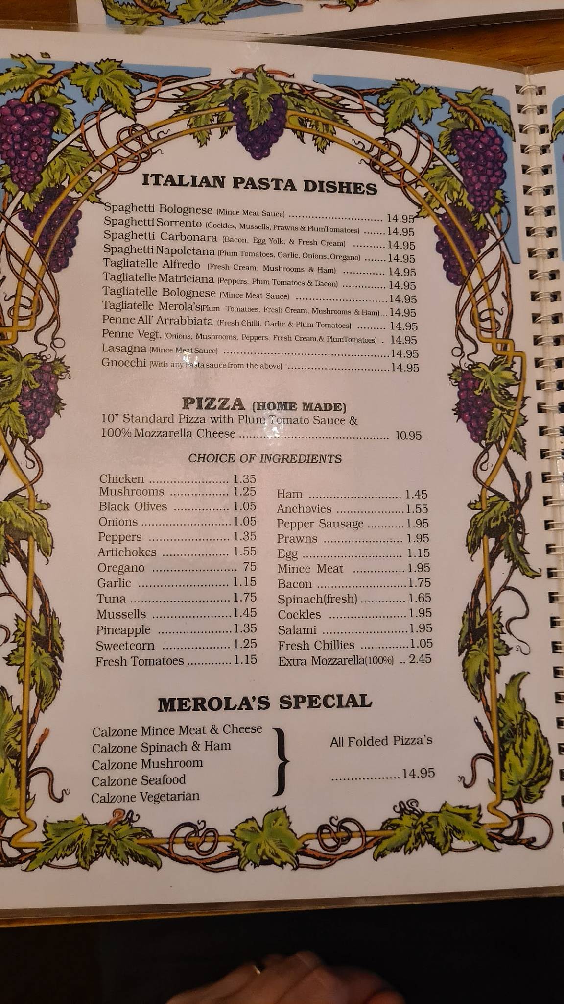 Merola's меню