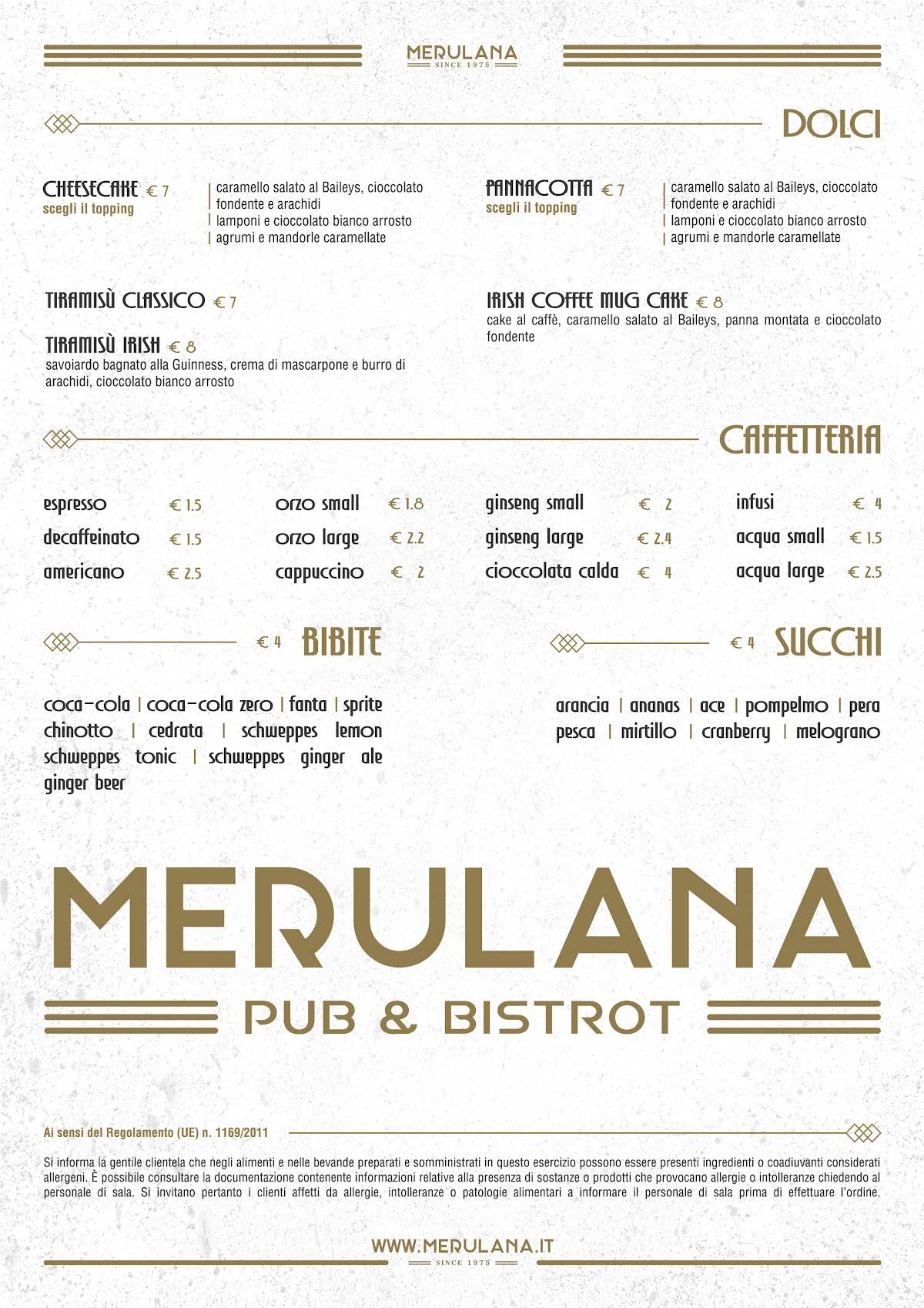 Merulana Pub & Bistrot меню