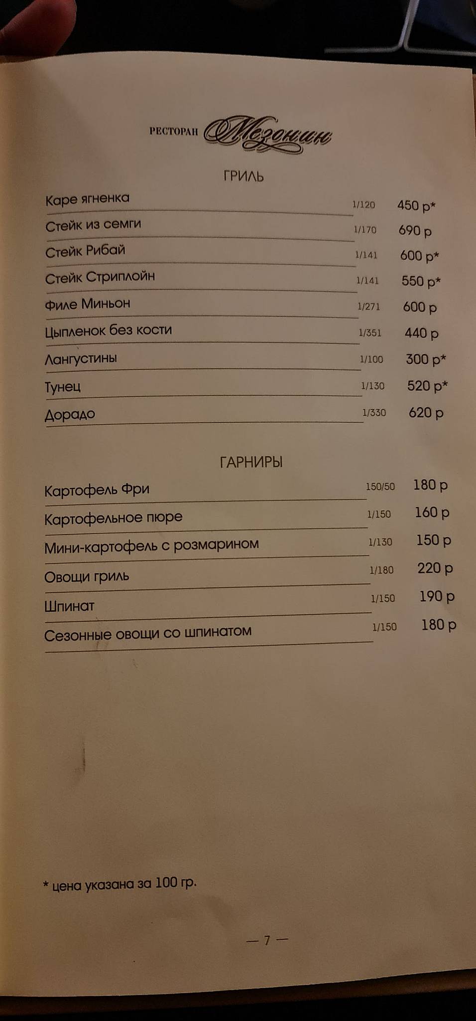 Мезонин меню