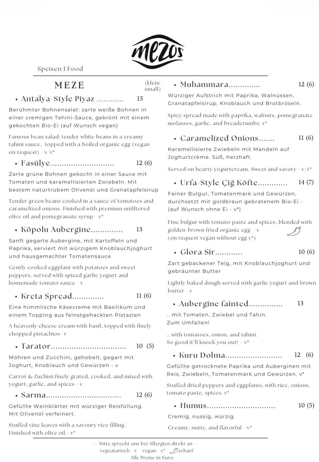 Mezos меню