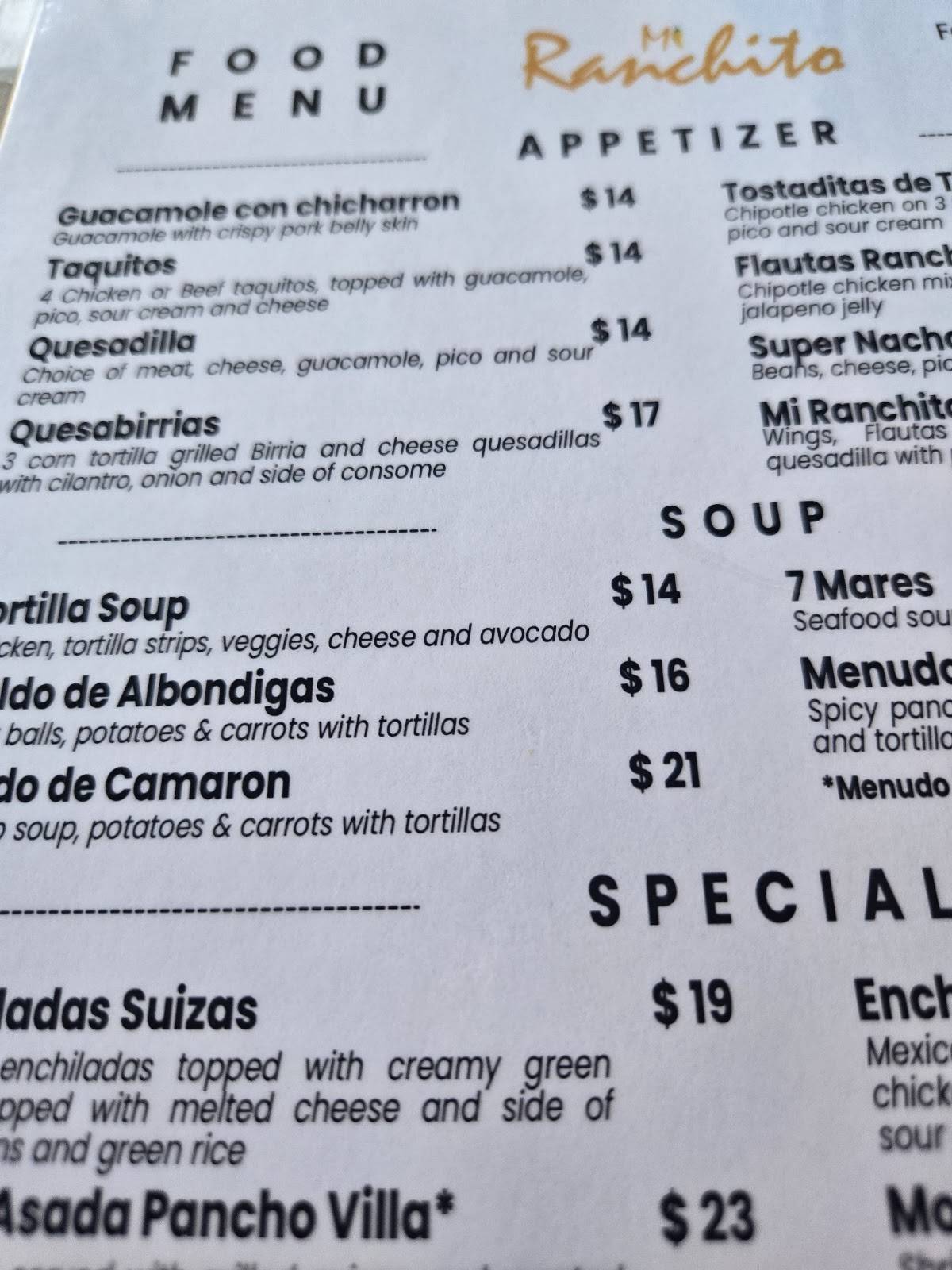 Mi Ranchito меню