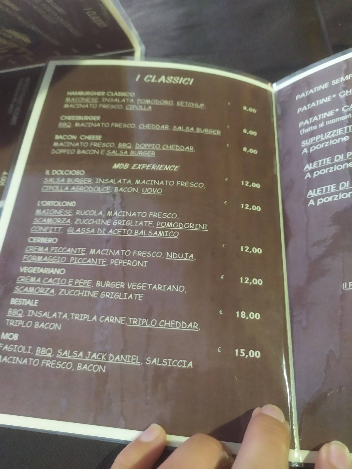 Mob burger Vetralla меню