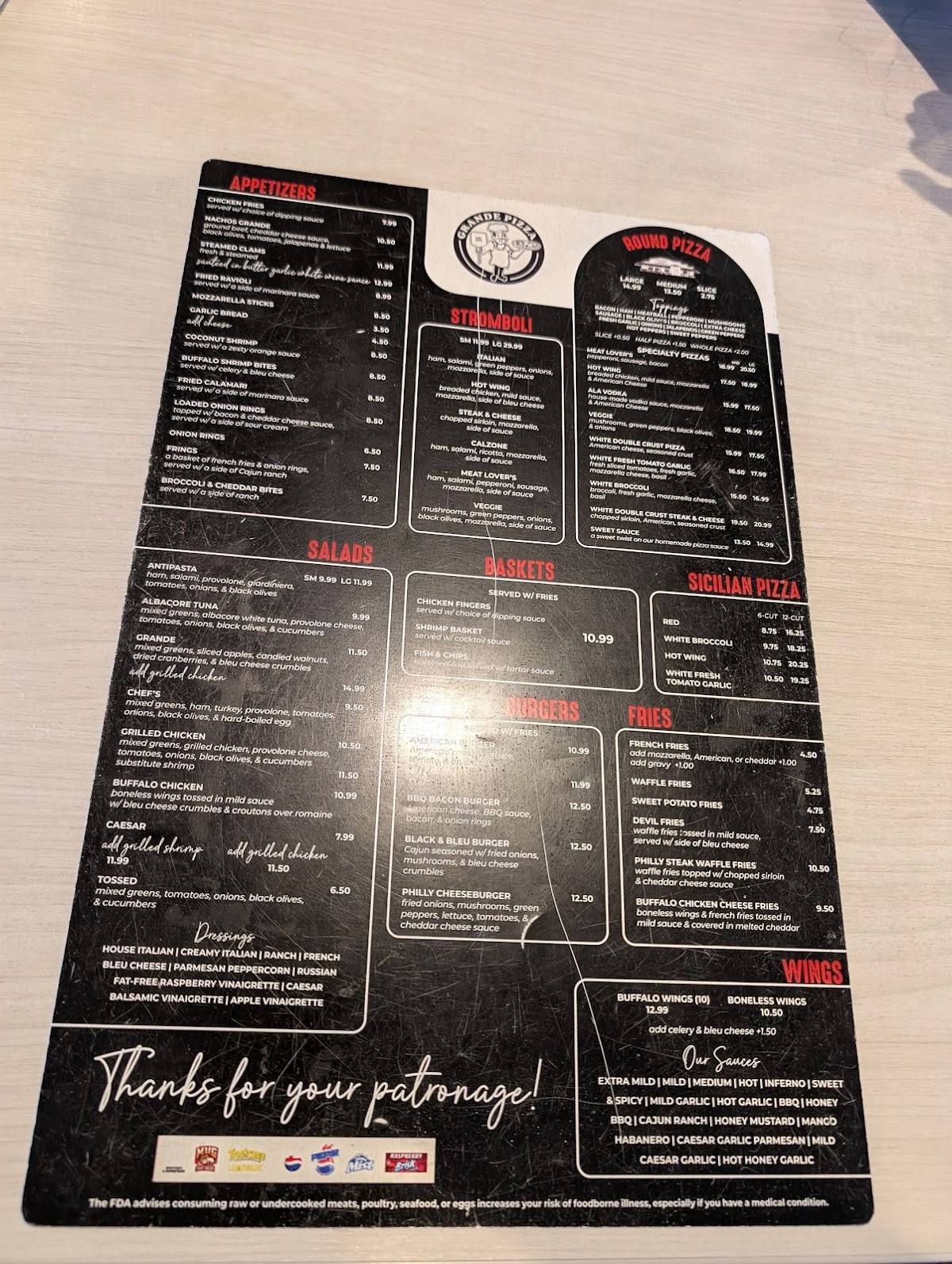 Grande Pizza & Family Restaurant меню