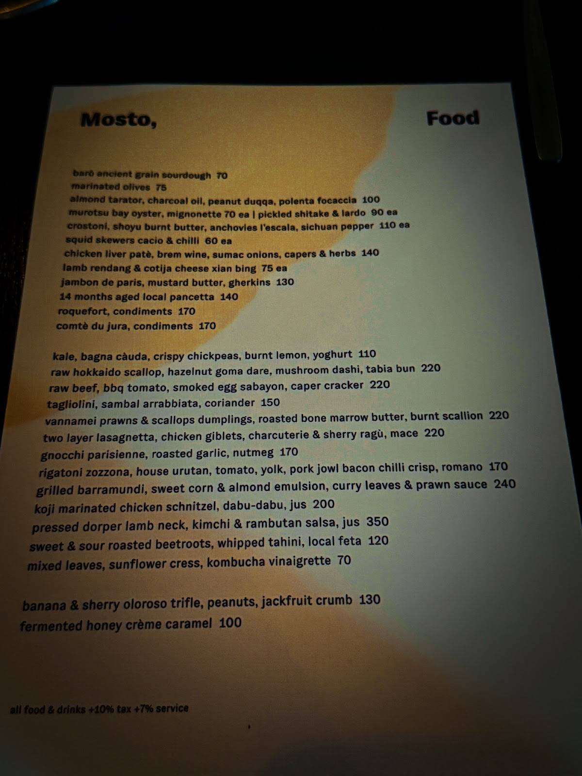 Mosto Berawa меню