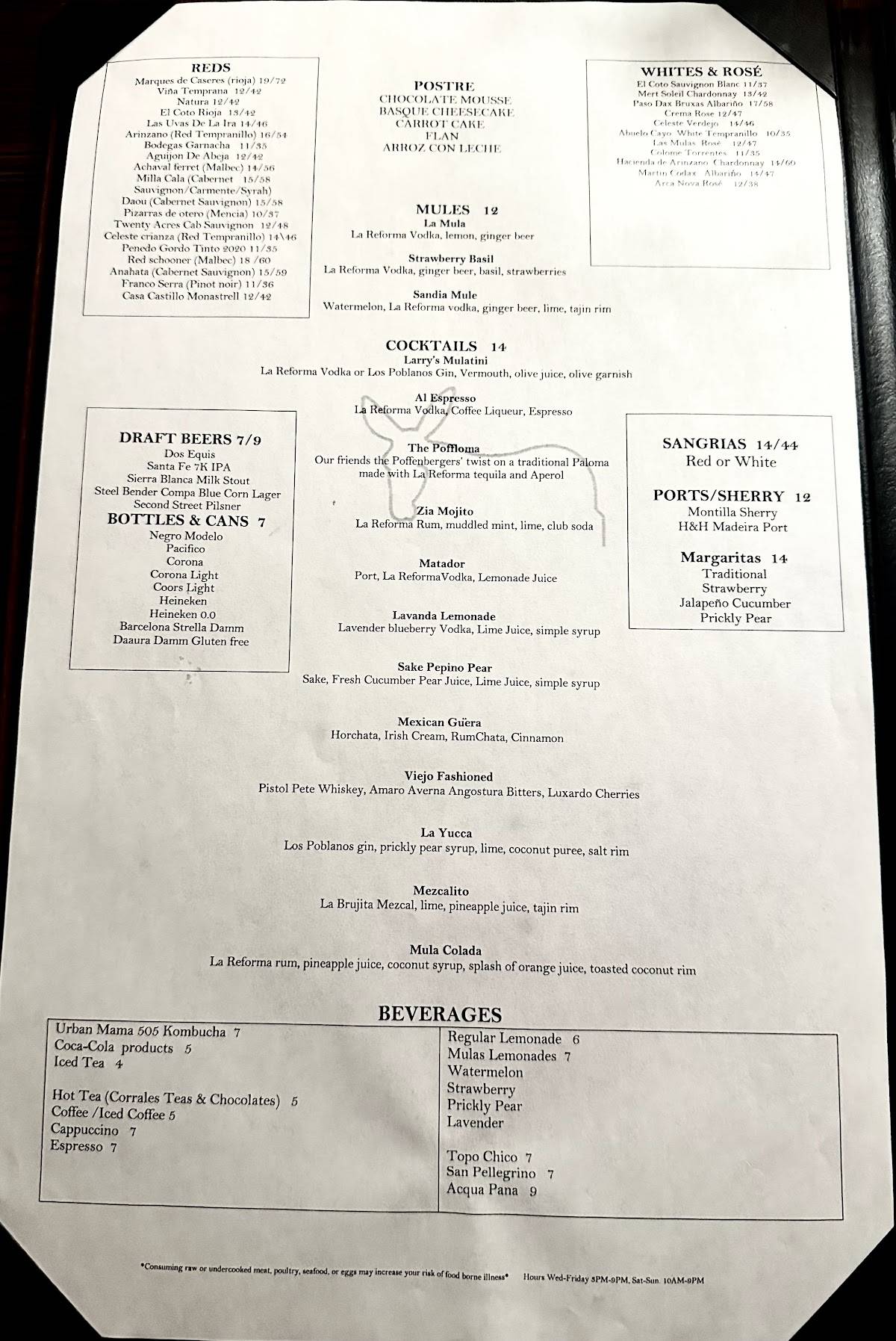 Mulas New Mexican Kitchen and Bar меню