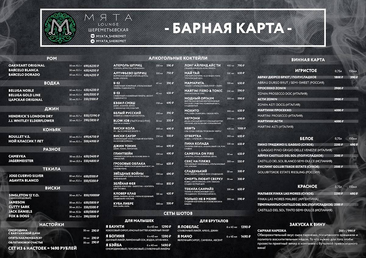 Мята Lounge меню