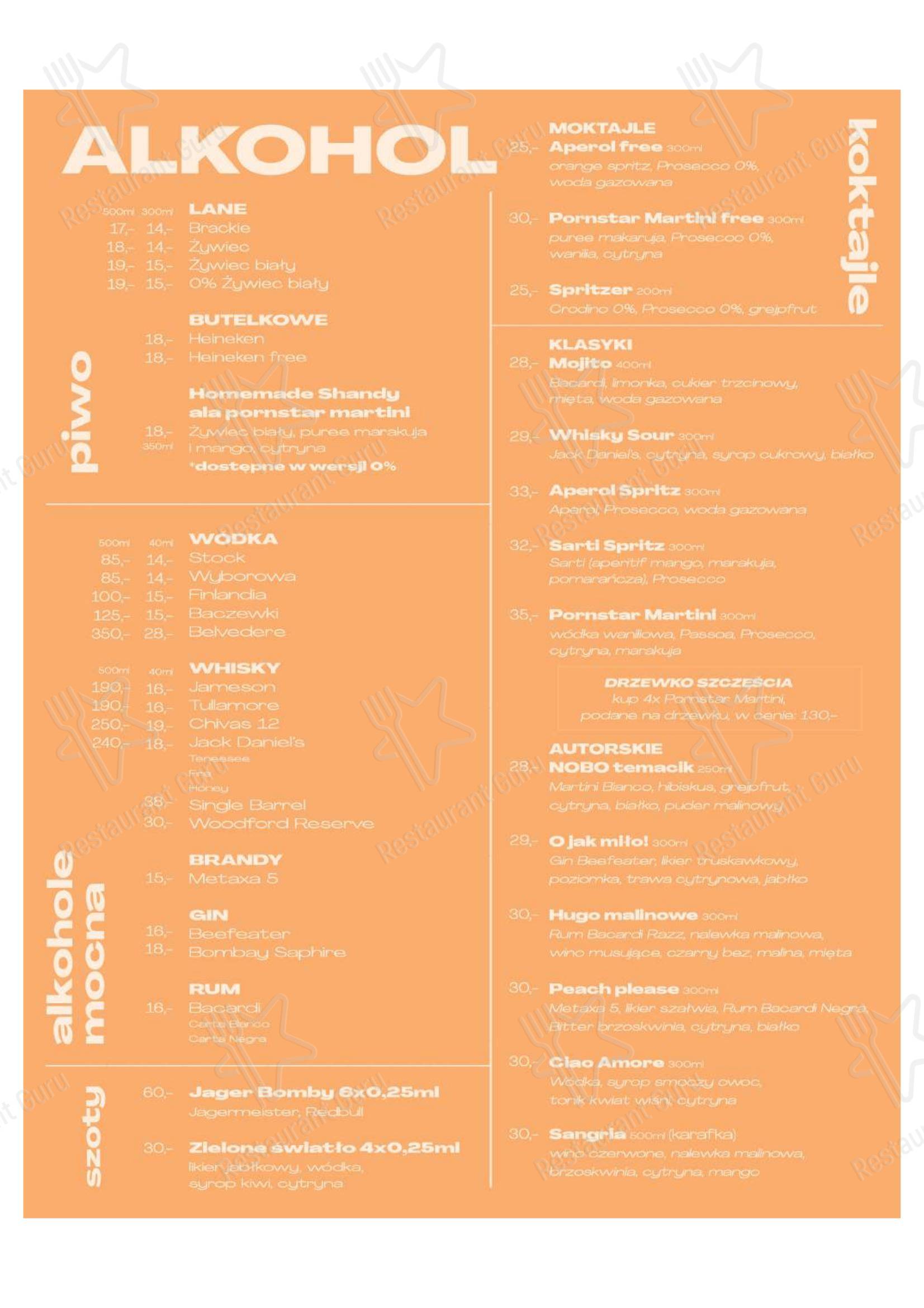 Меню ресторана NOBO restauracja