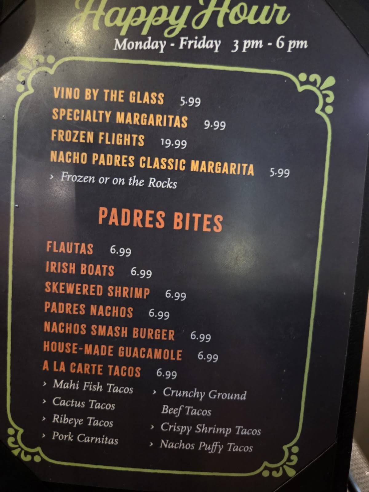 Nacho Padres меню