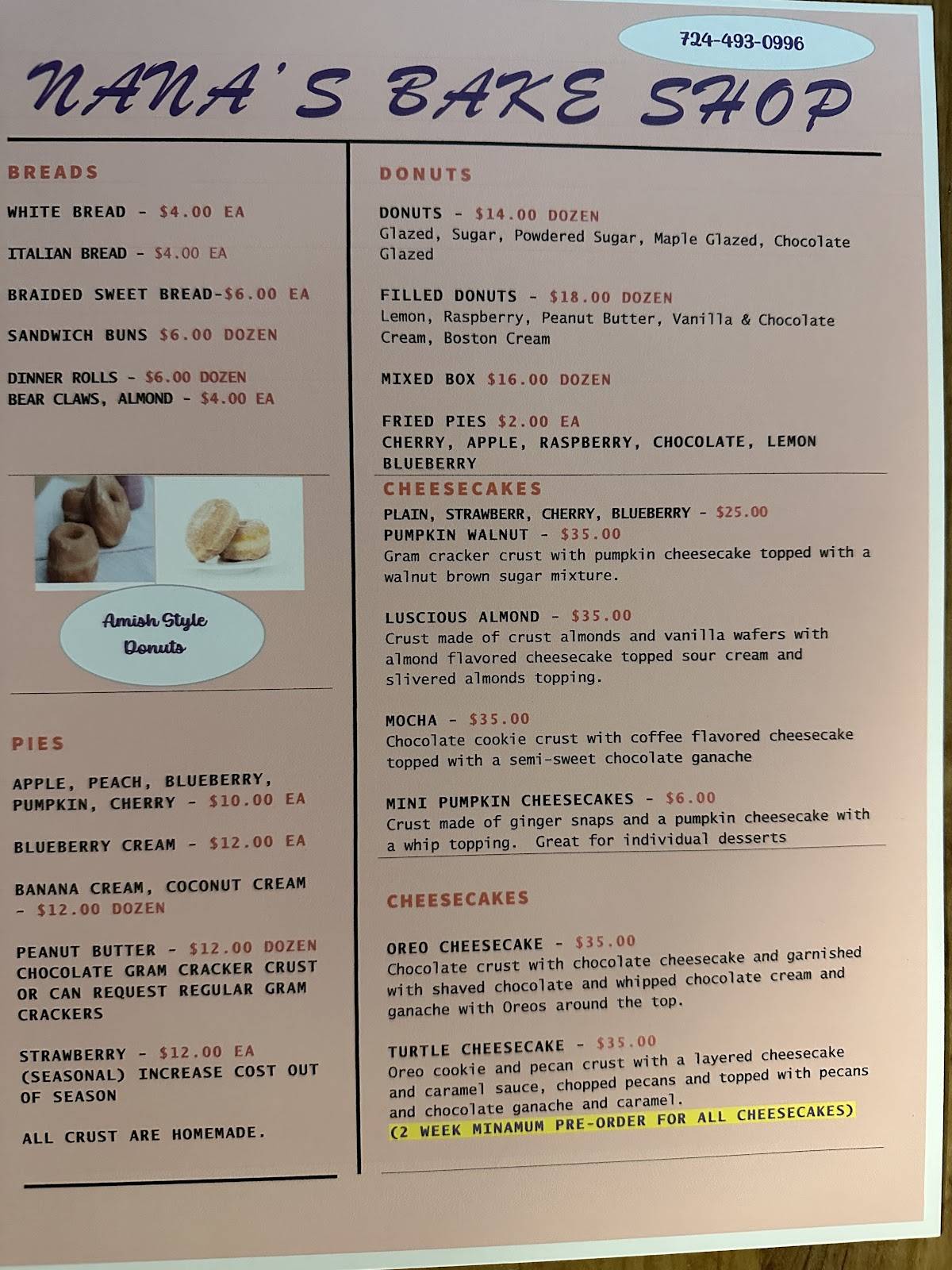 Nana's Bake Shop меню