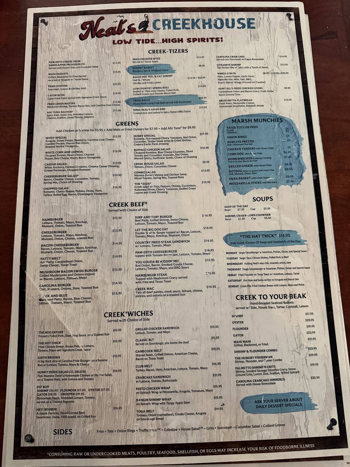 Neal's Creekhouse меню