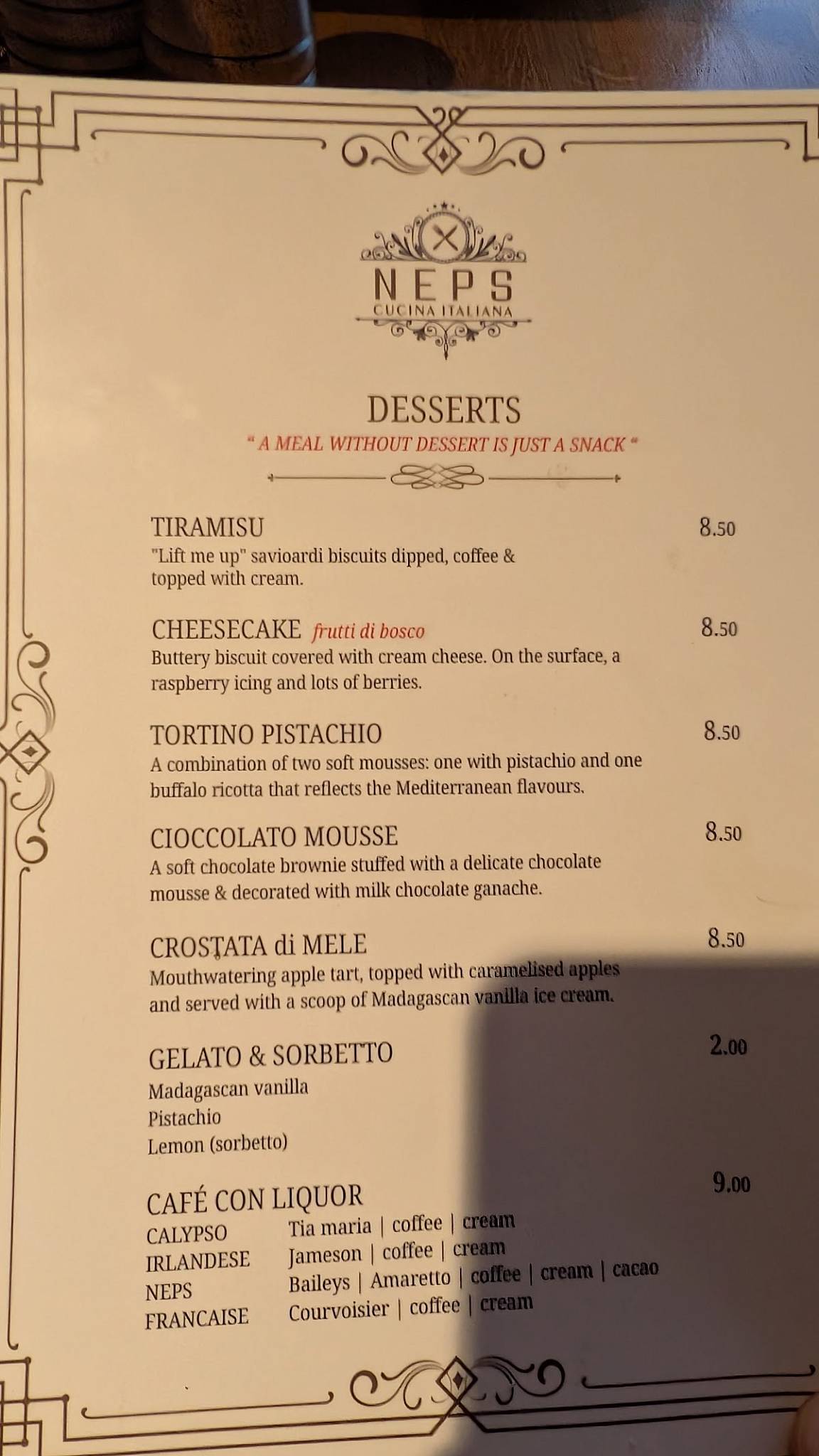 Neps Italian Restaurant меню