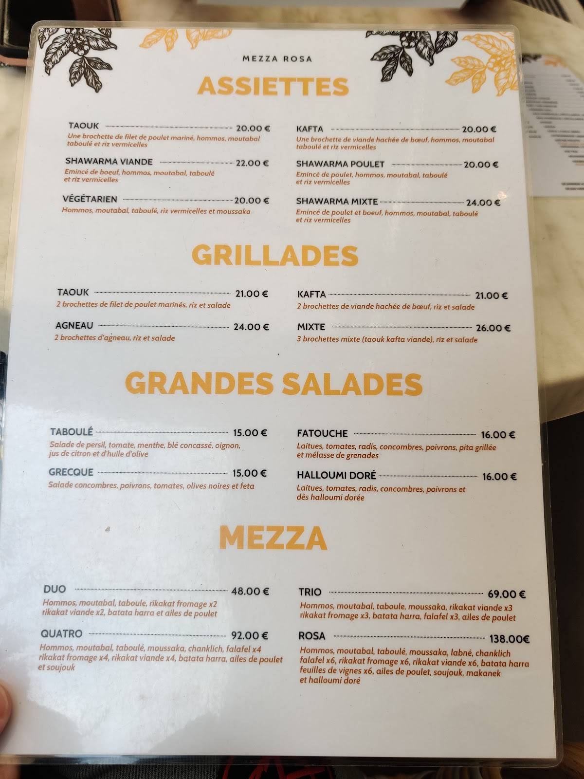 Mezza Rosa меню