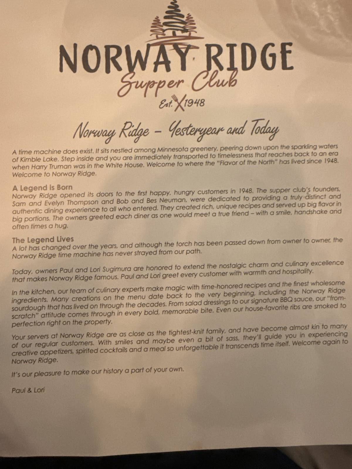 Norway Ridge Supper Club меню