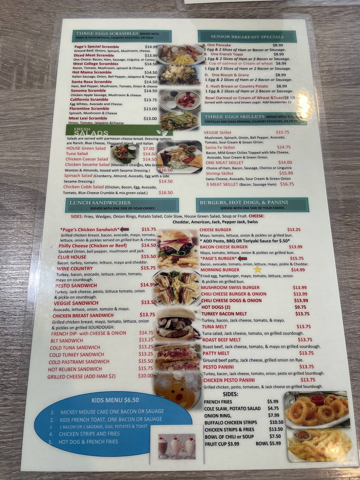 Page's Diner меню